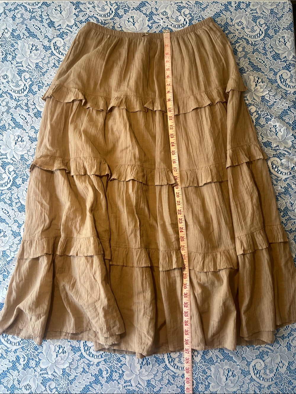 NWT Aerie Real Good Tiered Ruffle Midi Skirt XL Beige Tan 100% Cotton Boho - Picture 2 of 16